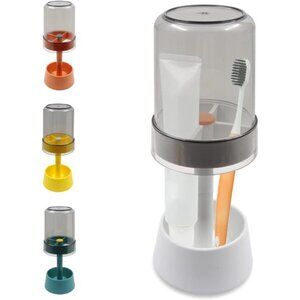 Toothbrush Holder Stand with Toothpaste Cups Cover Bathroom Storage Organizer